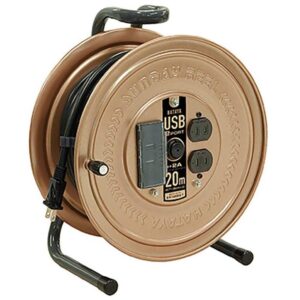 USBポート付コードリール 20m 屋内用(ACコンセント×2 USBポート×2)防塵構造